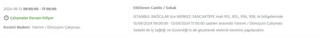 İstanbullular dikkat: BEDAŞ'tan13 Eylül cuma için elektrik kesintisi duyurusu 2